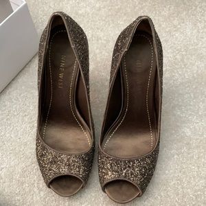 Nine West Escher Metallic Glitter Peep Toe Heels